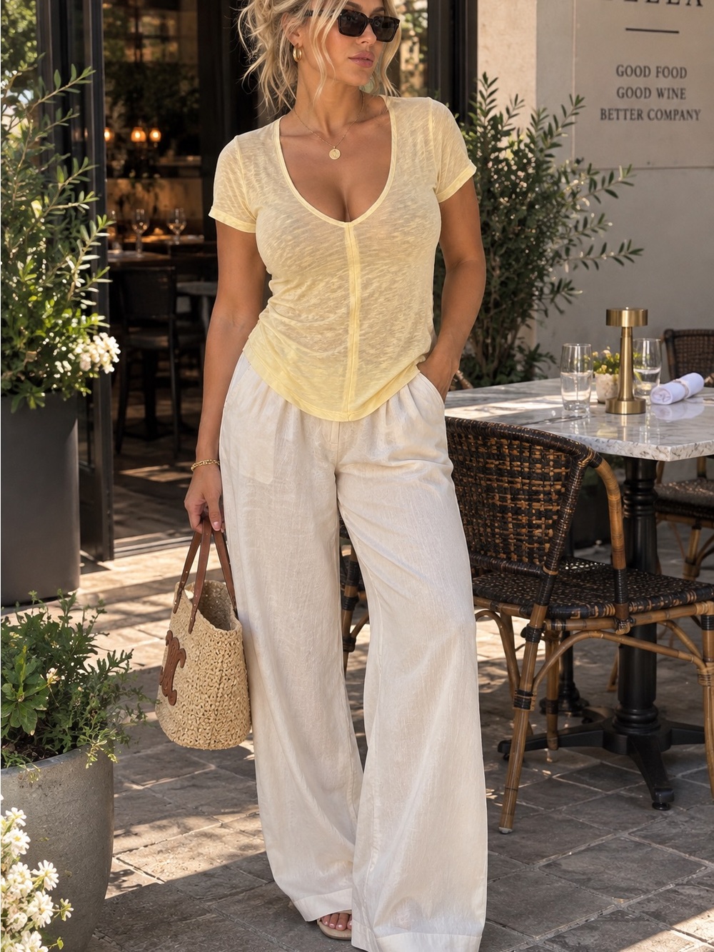 Project Social T Pale Yellow V-Neck Short Sleeve Tee